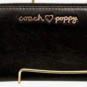 Coach “Poppy” Long Zip Around Wallet. Black/Striped Anniversary Legacy Lining.